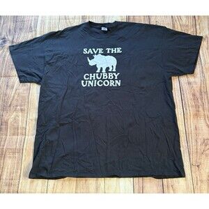 Save The Chubby Unicorns Black T-Shirt Size 4XL XXXXL Rhinoceros Animal Lover